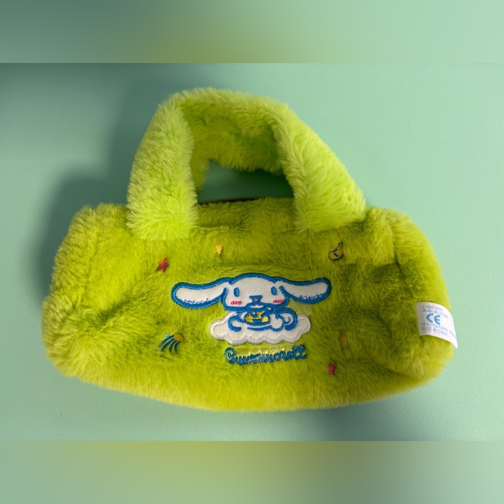Cinnamoroll Fuzzy Lime Green Plush Pencil Case, Kids School Supply, Plush Bag